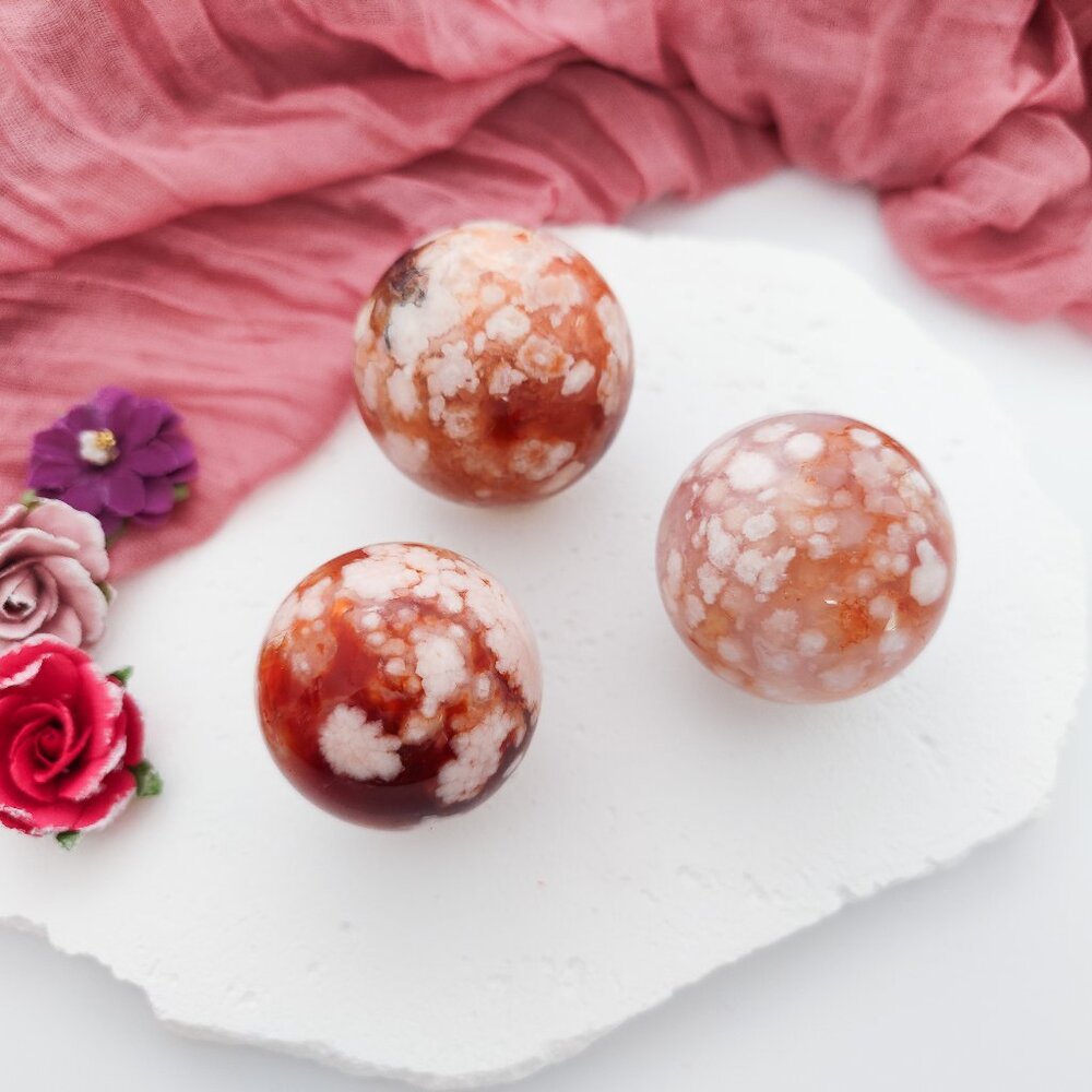 Red Flower Agate Sphere Cherry Blossom